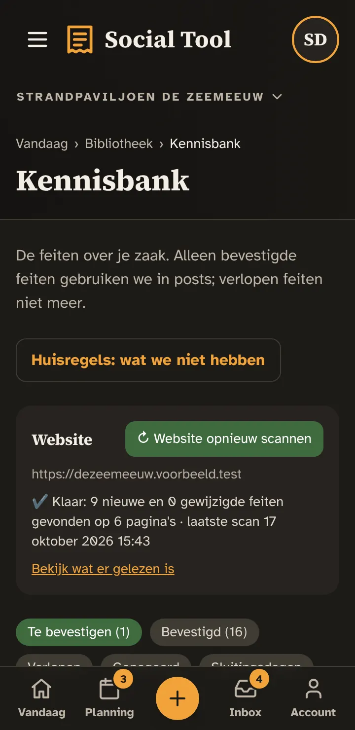 Kennisbank met een feit van de website dat op bevestiging wacht